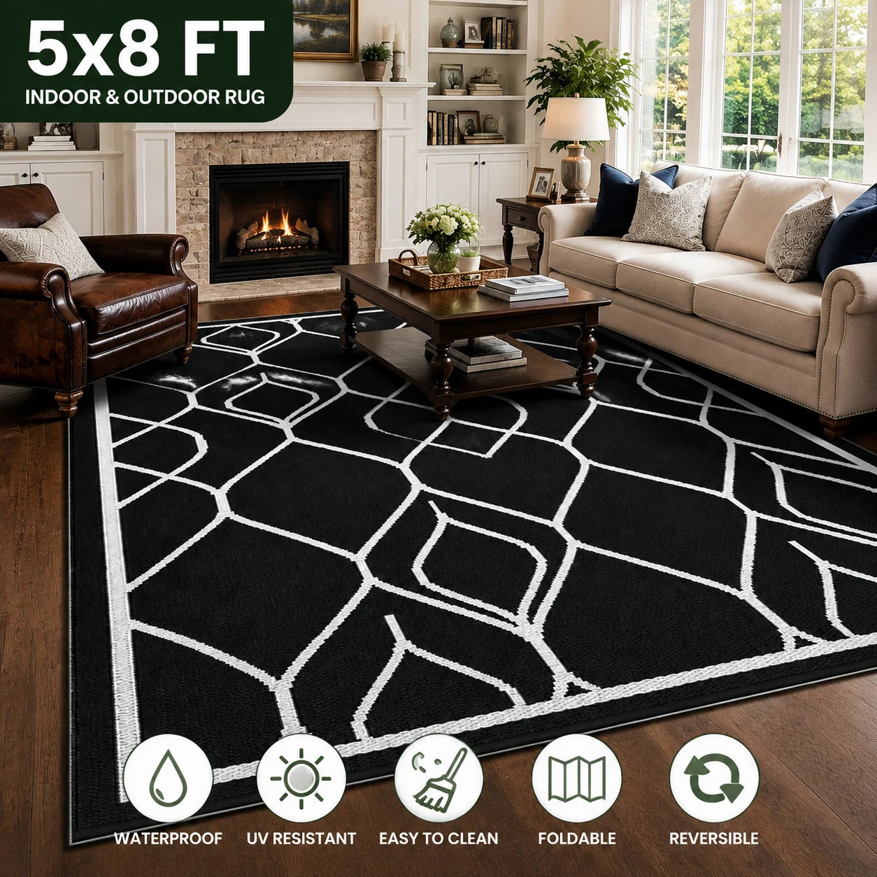 5×8 Reversible Waterproof Patio Rug