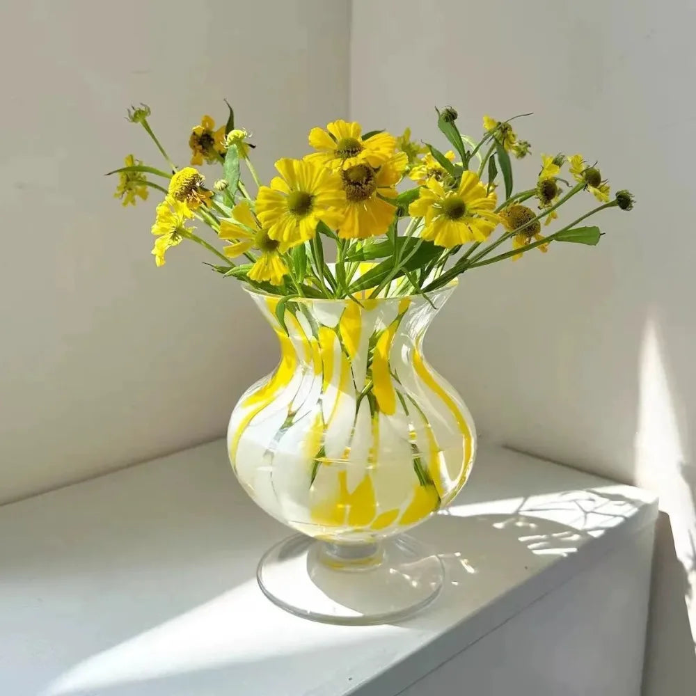Yellow & White Hand-Blown Glass Vase