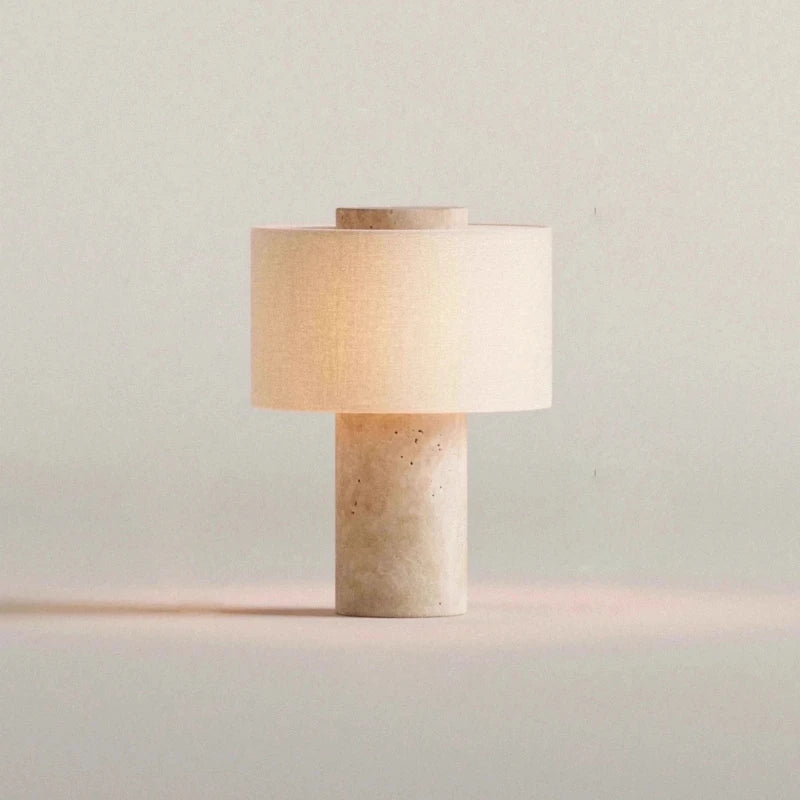 Retro Luxury Beside Lamp Natural Marble Table Fabric