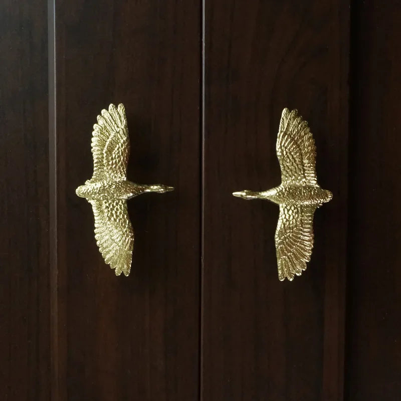 Sculptural Brass Wild Goose Cabinet Pull