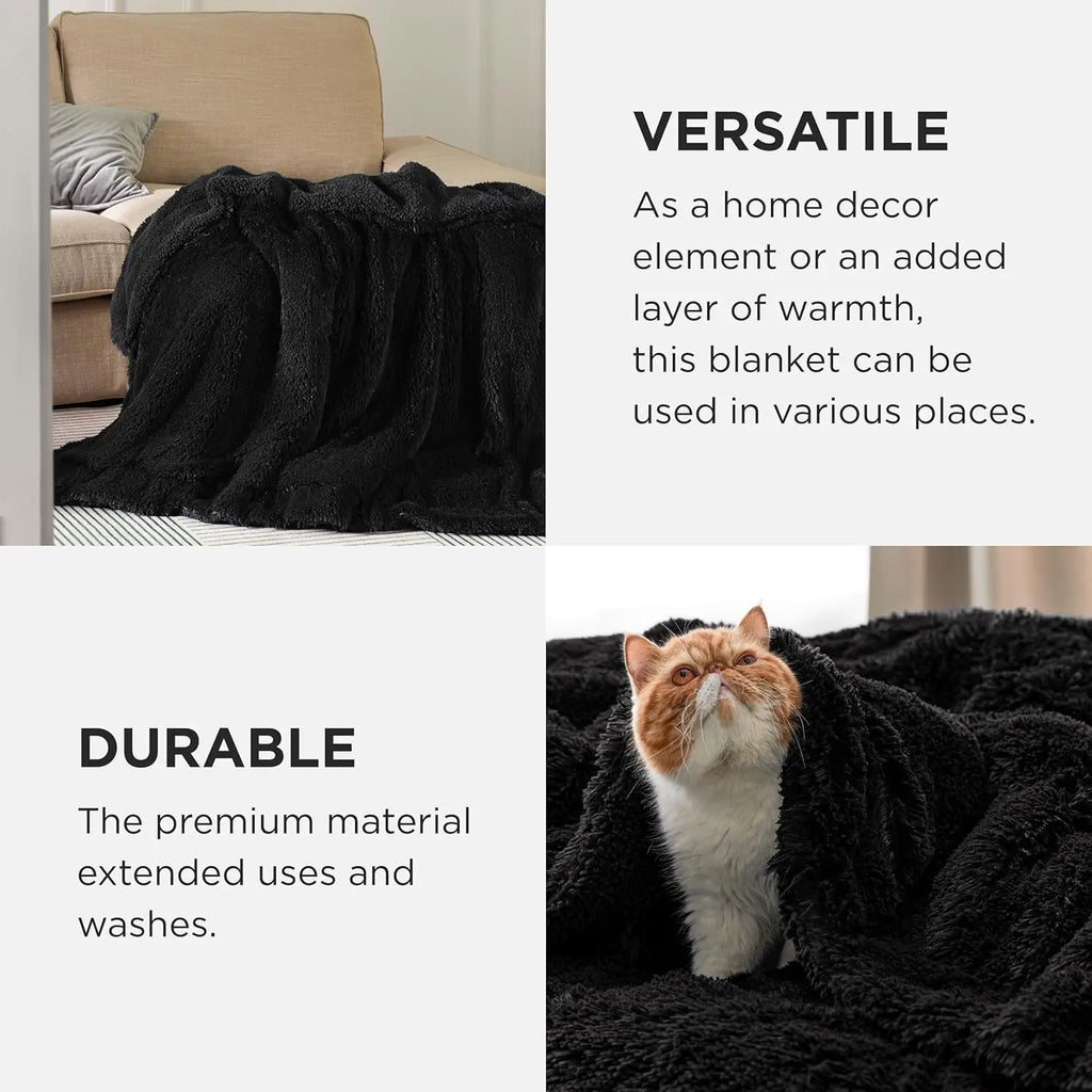 Black Faux-Fur Sherpa Throw Blanket