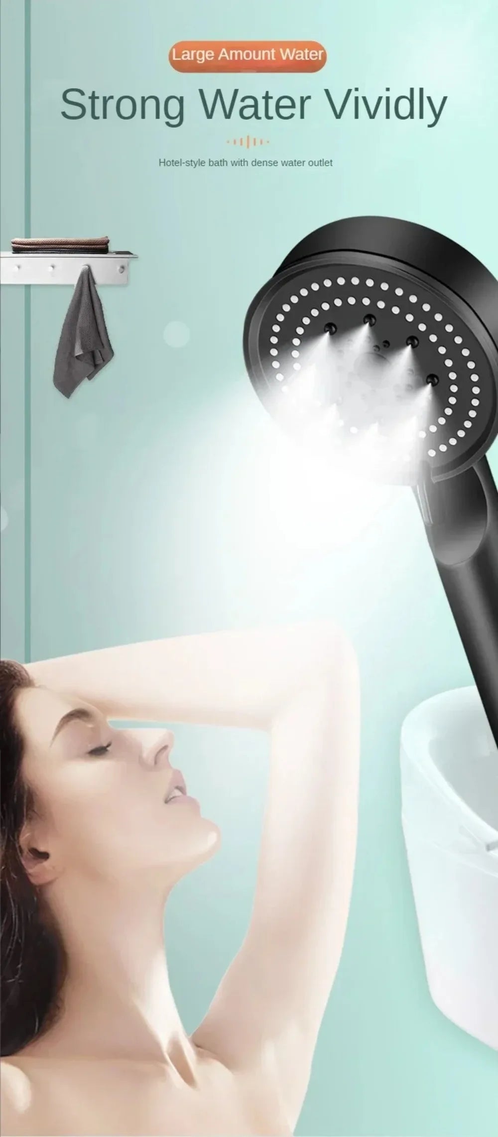 High Pressure Shower Head 5 Modes Adjustable Showerheads with Hose Water Saving One-Key Stop Spray Nozzle Bathroom Accessories
