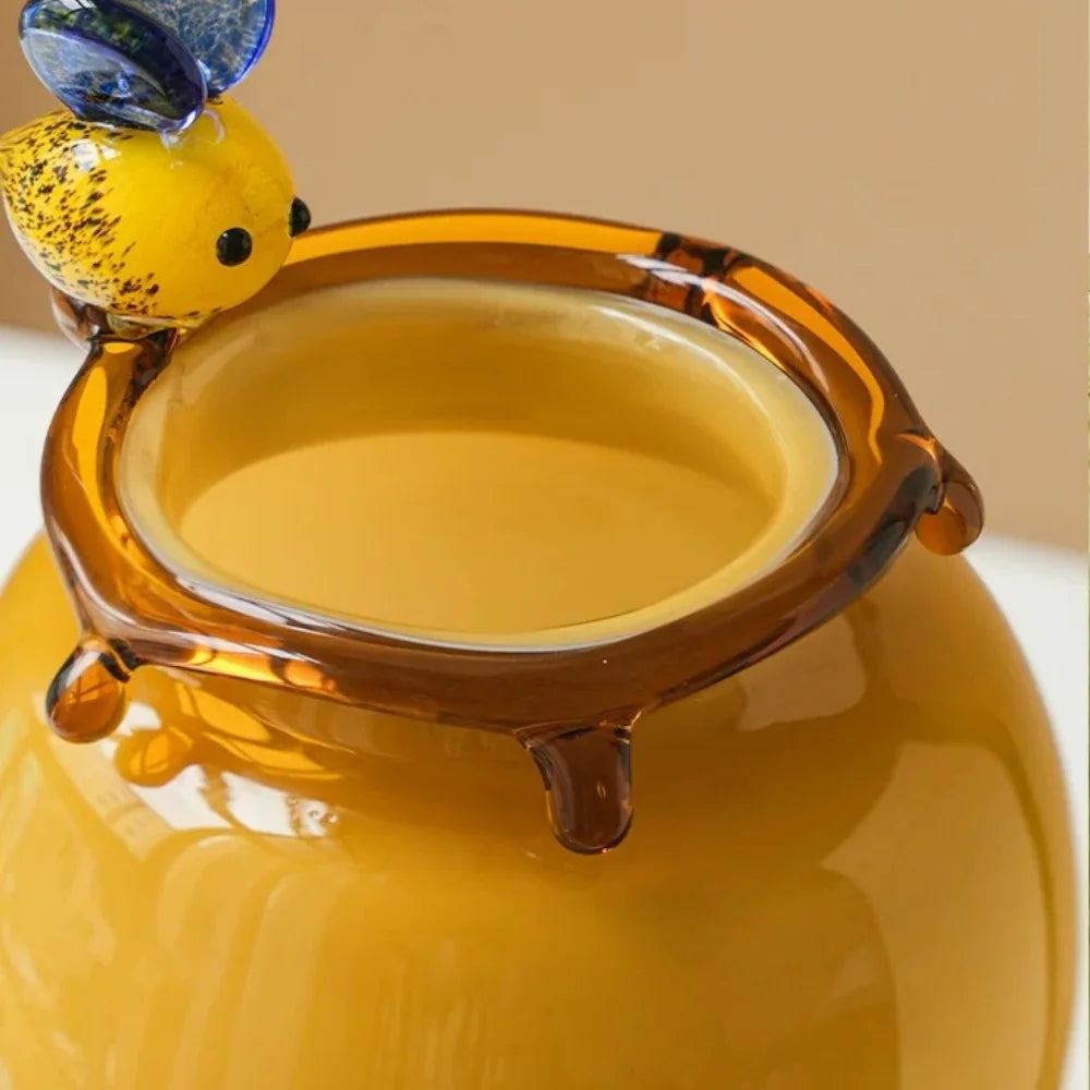 Bee Accent Glazed Glass Vase
