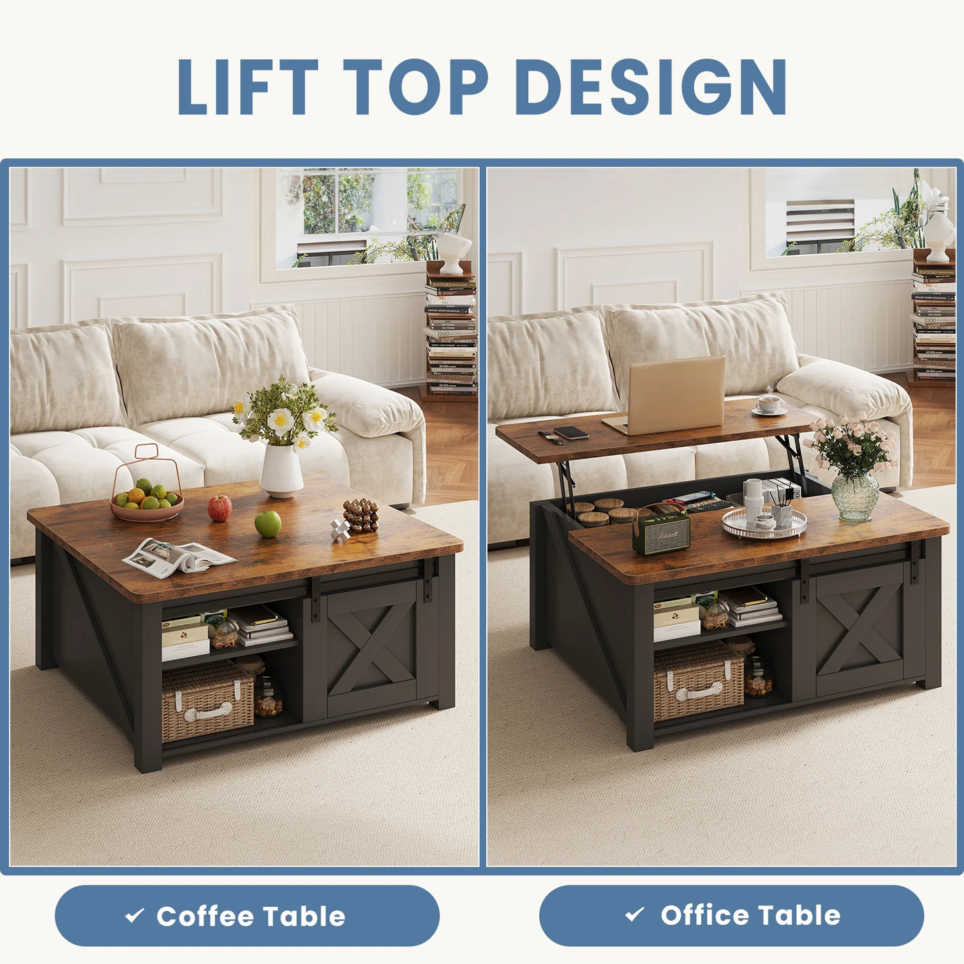 Lift-Top Square Coffee Table with Storage — additional view
