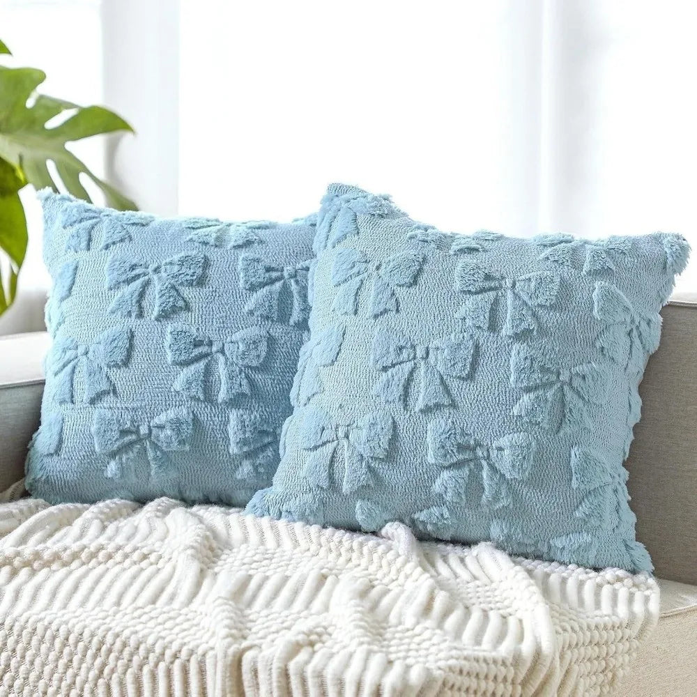 Bunny Bow & Daisy Plush Pillow Cover — detail view