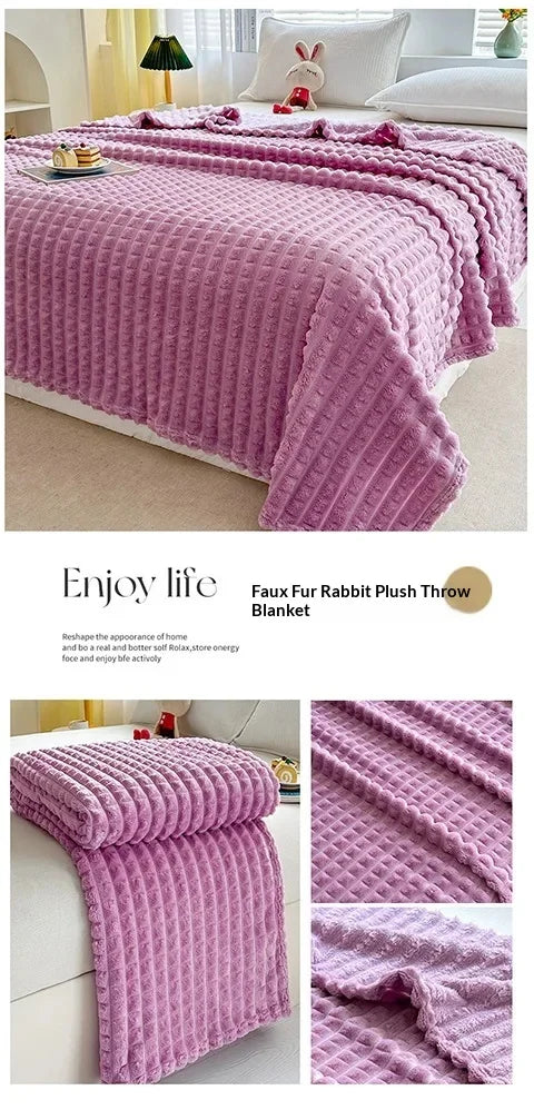 2025 New Solid Color Imitation Fur Plaid Flannel Blanket Winter Office Nap Blanket Air Conditioner Blanket