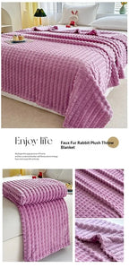2025 New Solid Color Imitation Fur Plaid Flannel Blanket Winter Office Nap Blanket Air Conditioner Blanket