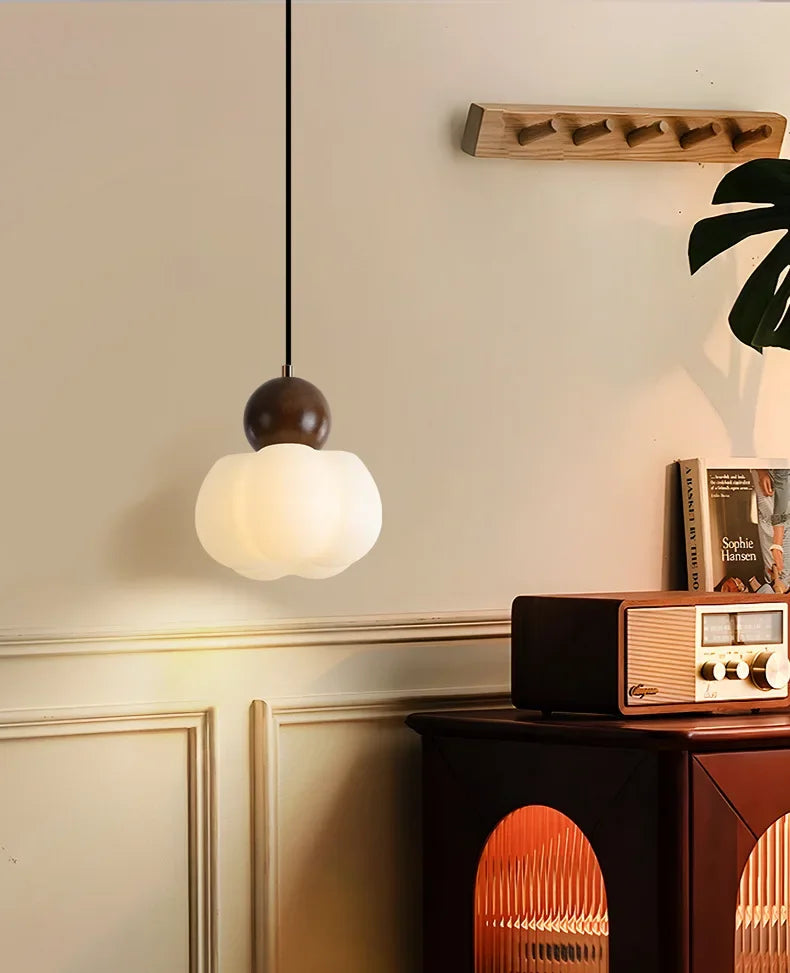 Walnut & Opal Glass Triple Pendant Light