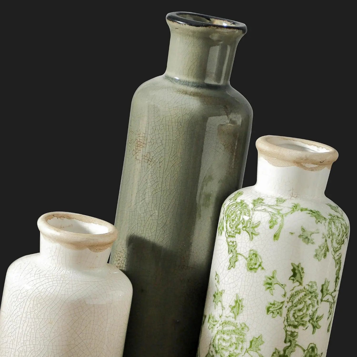 Set of 3 Vintage Chinoiserie Ceramic Vases