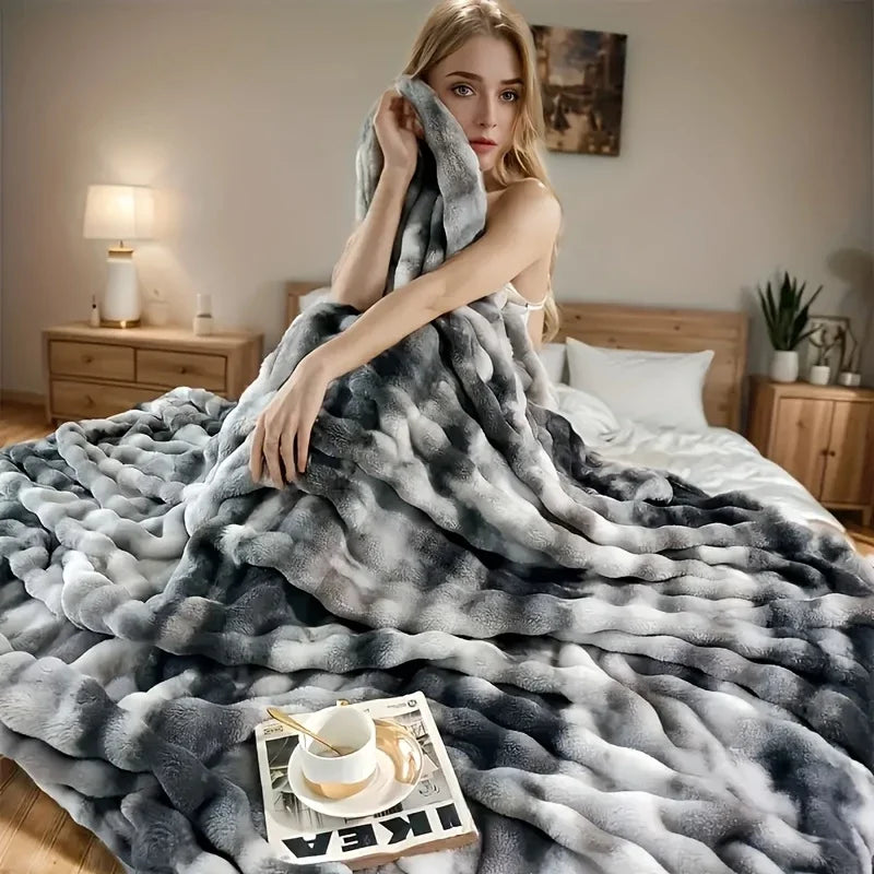 Bubble Fleece Blanket for Couch, Faux Rabbit Fur Throw Blanket, Soft Cozy Fluffy Decorative Blankets for Bed, Sofa, Mother's Day