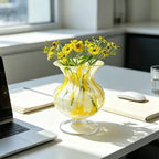 Yellow & White Hand-Blown Glass Vase