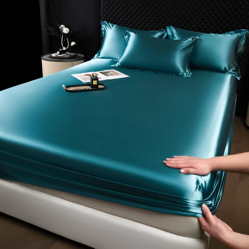 3 Pcs High End 100% Mulberry Silk Fitted Sheet Set with Pillowcase Luxury Solid Color Silk Bedsheet Soft Smooth Satin Bed Linen