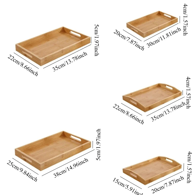 Bamboo Wooden Rectangular Tea Tray Solid Wood Tray Tea Cup Trays Stand Tray With Handle Wooden Hotel Dinner Plate Storage Tray
