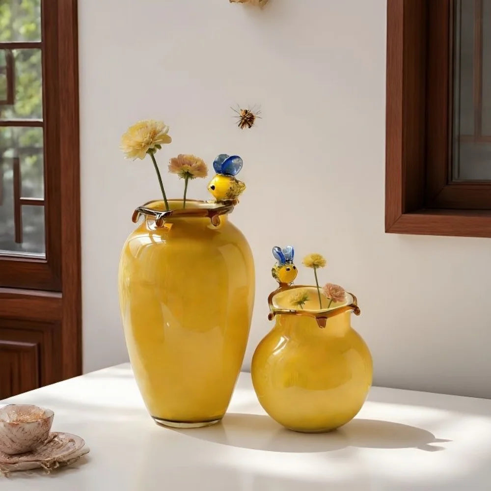 Bee Accent Glazed Glass Vase
