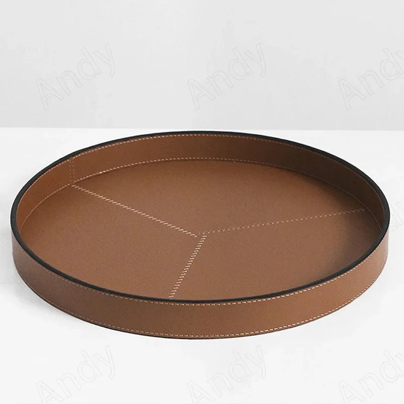 Round Black Leather Valet Tray