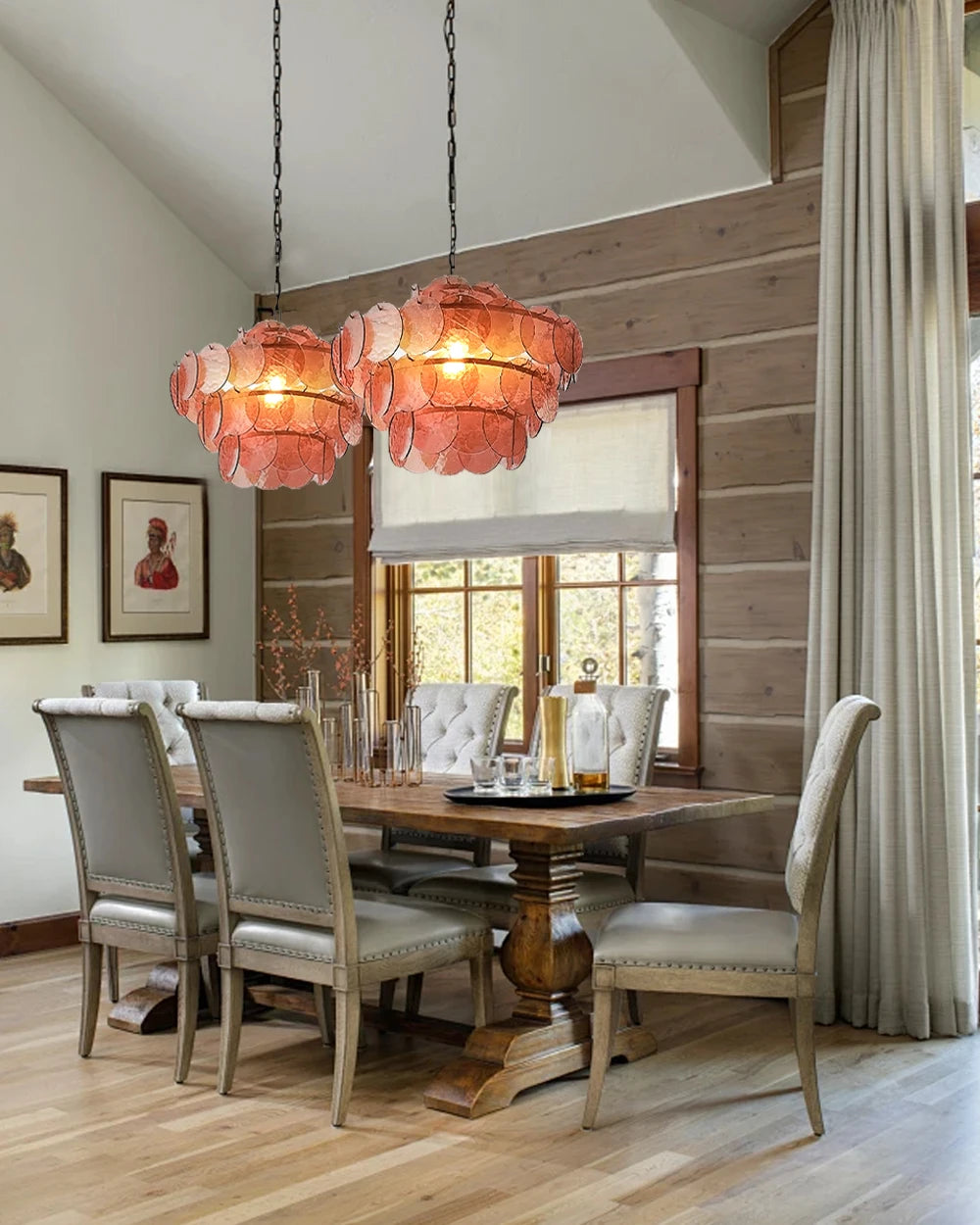 Murano-Style Green & Amber Cut-Glass Disc Chandelier