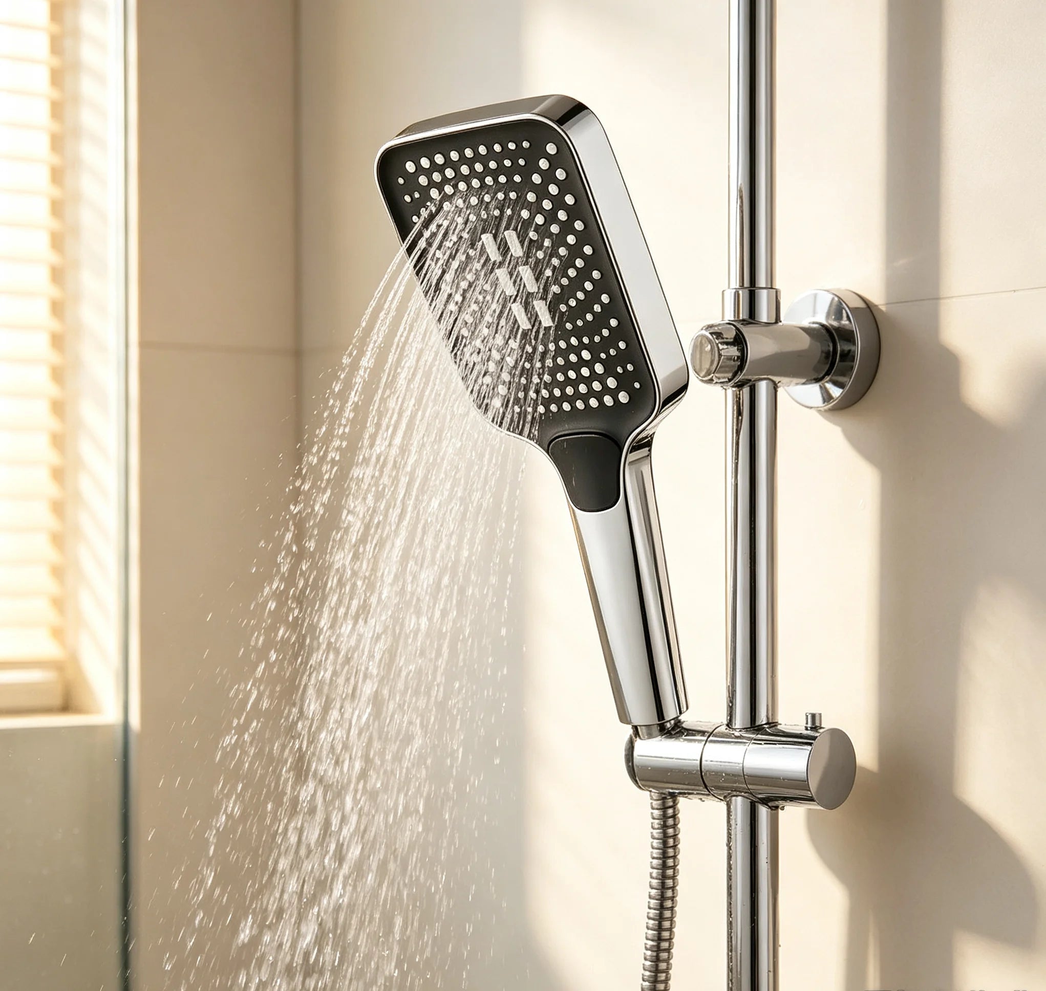 HTMCK Adjustable 3‑Mode High Pressure Shower Head, Large Flow Water‑Saving Rainfall Shower Head for Bathroom