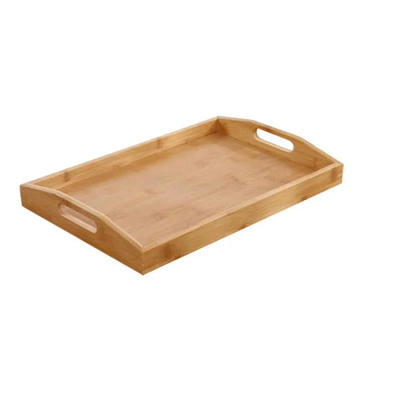 Bamboo Wooden Rectangular Tea Tray Solid Wood Tray Tea Cup Trays Stand Tray With Handle Wooden Hotel Dinner Plate Storage Tray