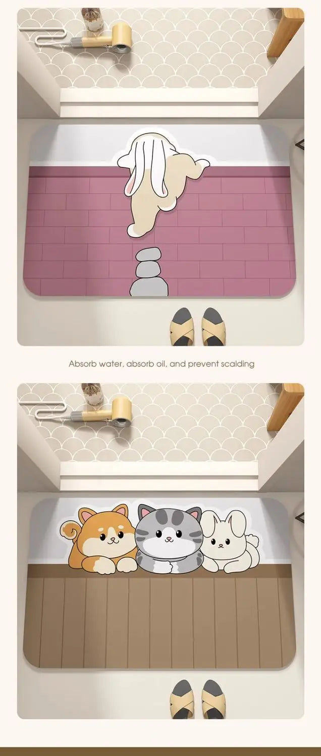 Cartoon Bathroom Soft Diatomaceous Mud Floor Mat, Bathroom Absorbent Foot Mat, Toilet Sink, Bedroom Mat, Carpet