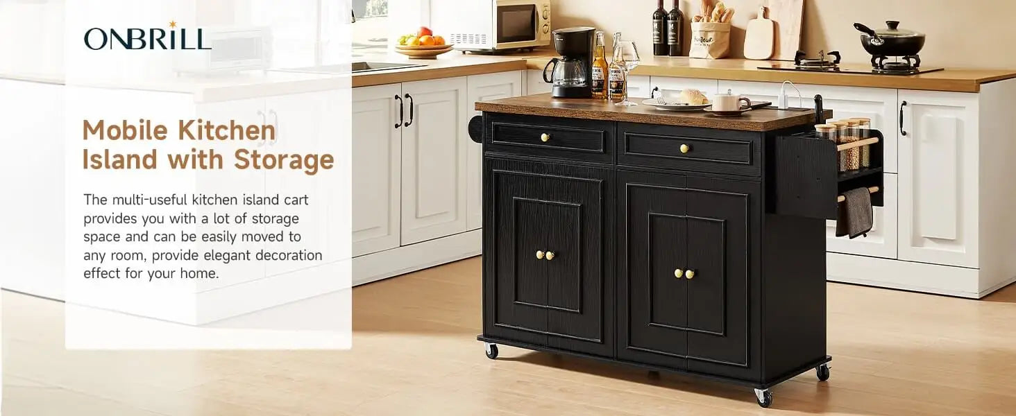 60-Inch Drop-Leaf Rolling Kitchen Island