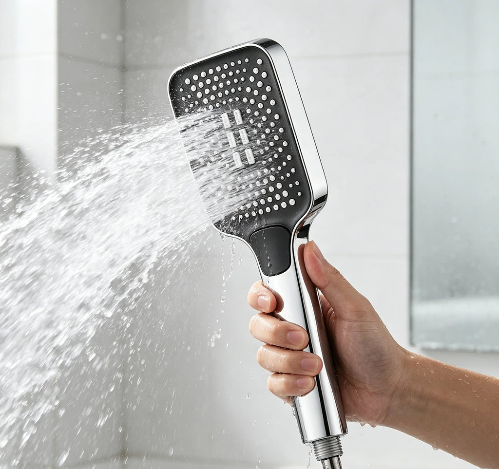 HTMCK Adjustable 3‑Mode High Pressure Shower Head, Large Flow Water‑Saving Rainfall Shower Head for Bathroom