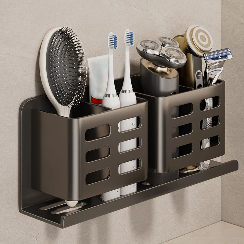 Aluminum Multifunctional Washbasin Storage Tube Toothbrush Razor Storage Rack Wall-mounted Bathroom Shelves Bathroom Supplies