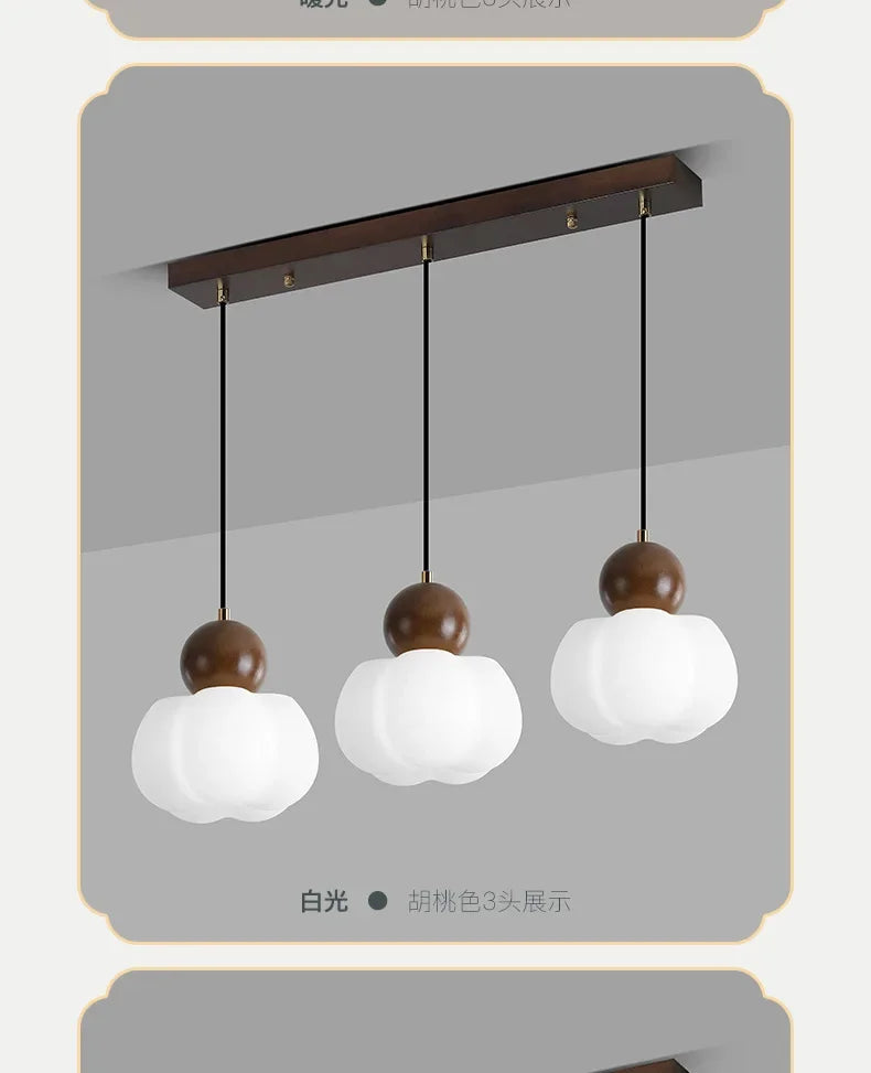 Walnut & Opal Glass Triple Pendant Light