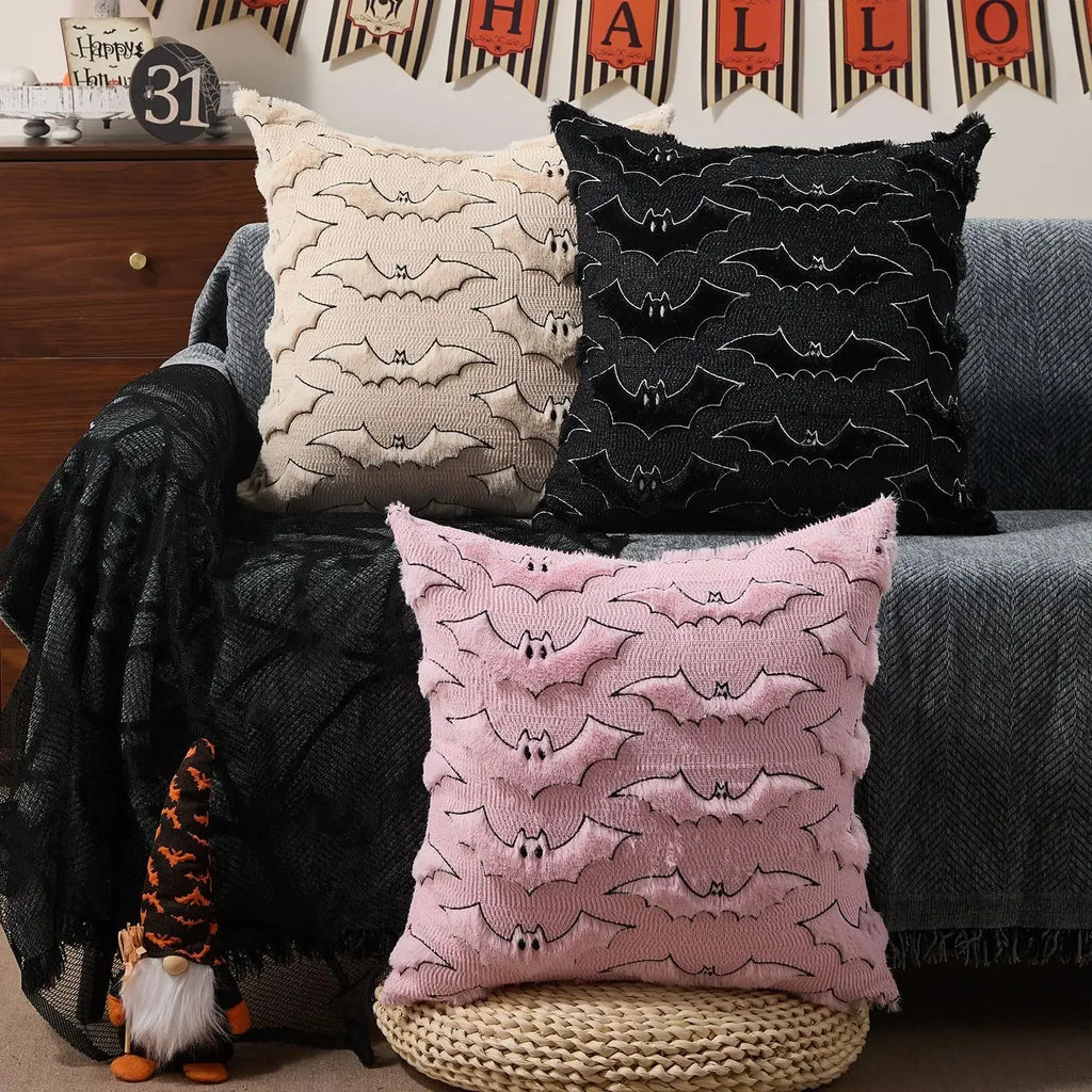 Black Halloween Plush Pillow Cover