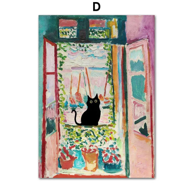Modern Black Cat Canvas Wall Art