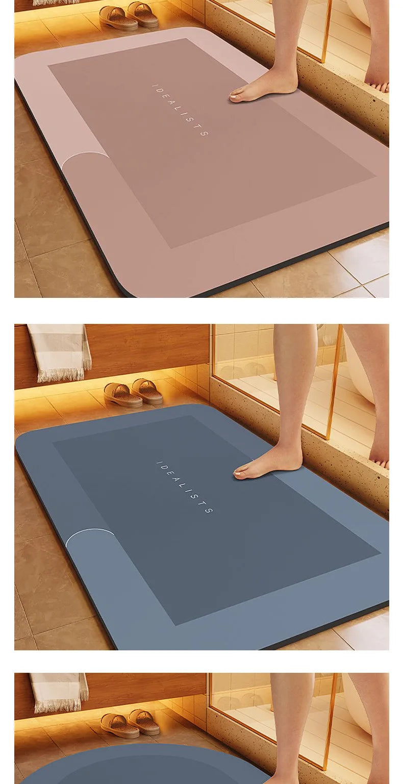 Minimalist Diatomite Bath Mat Quick-Dry Absorbent Non-Slip Door Mat Stain-Resistant & Durable Entryway Rug