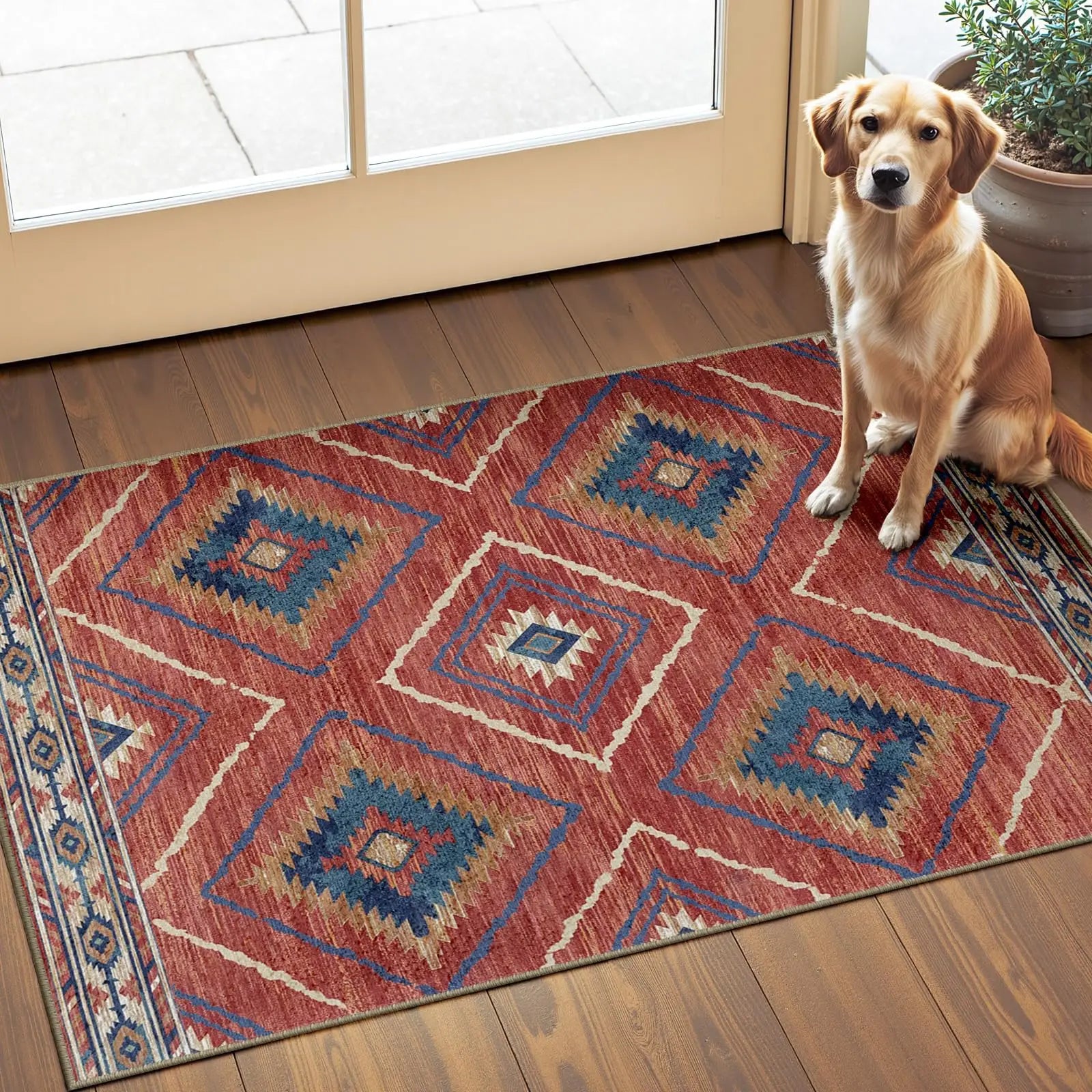 Southwestern Washable Area Rug
