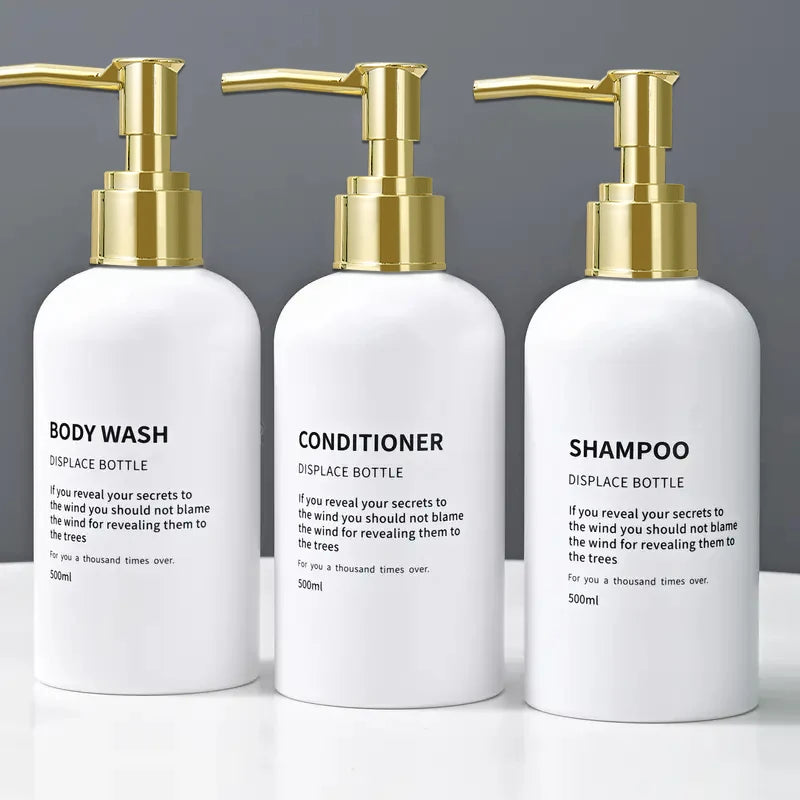 Refillable Shower Soap Bottles with Gold Pump, Shampoo and Conditioner Soap Dispenser for Bathroom Decor Upgrade