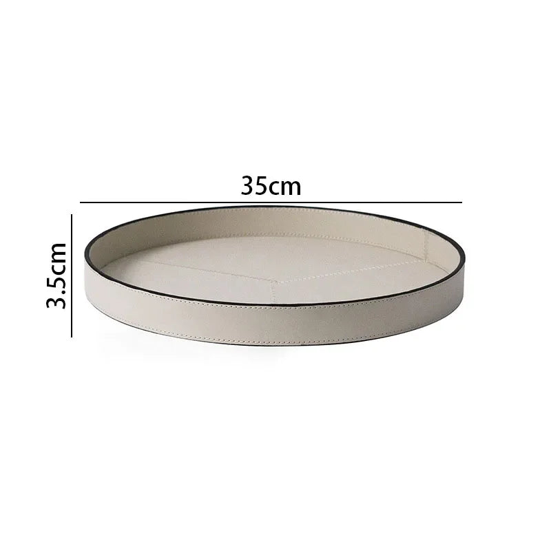 Round Black Leather Valet Tray