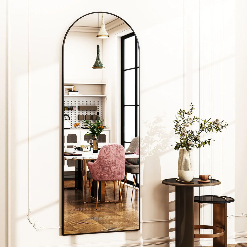 Multi-Size Black Arched Floor Mirror