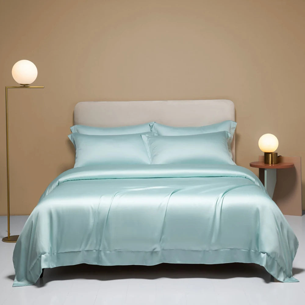 Liv-Esthete Noble 100% Silk Bedding Set Blue Gray Summer Duvet Cover Pillow Case Bed Sheet Quilt Cover Double King Queen Sets