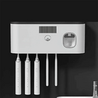 Wall-mounted Smart Toothbrush Sterilizer with 5 Slots, Integrated Toothpaste Dispenser, Bathroom Storage Rack and Organizer, Hom