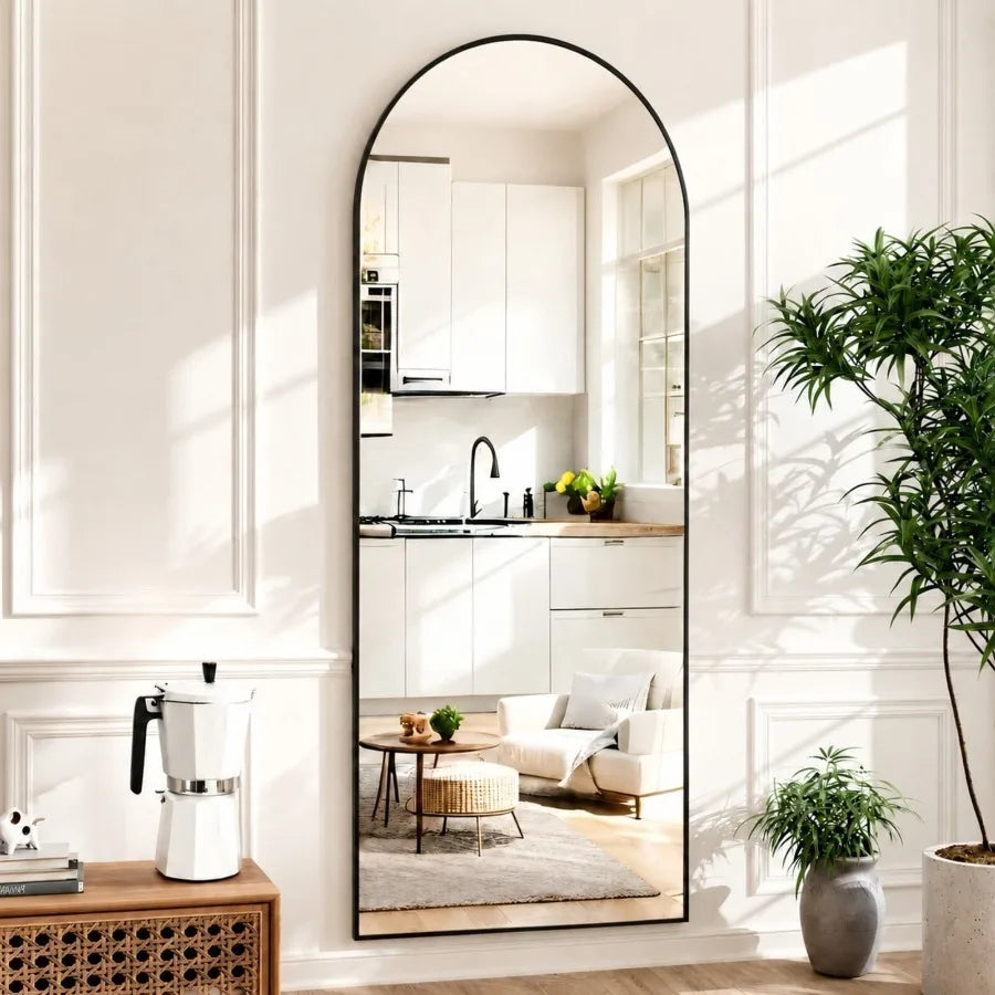 71-Inch Black Arched Floor Mirror