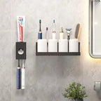 Toothbrush Holder Wall Mounted No Drill Bathroom Storage Rack with Mouthwash Cup Organizer for Electric Toothbru