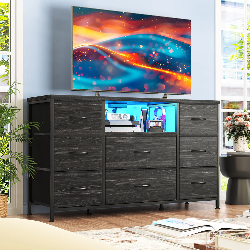 8-Drawer Media Dresser with Charging Station