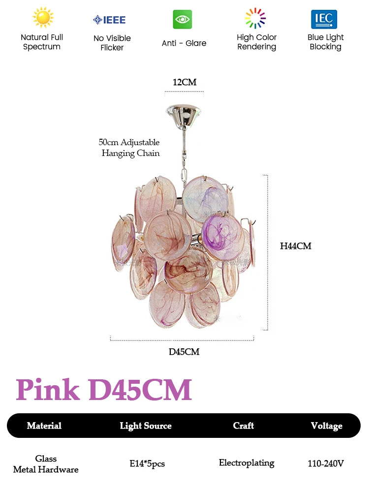 Murano-Style Pink Glass Chandelier