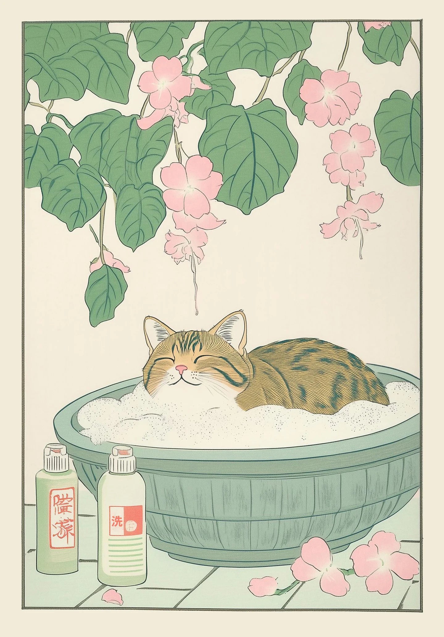 Japanese Cat Bath Canvas Print
