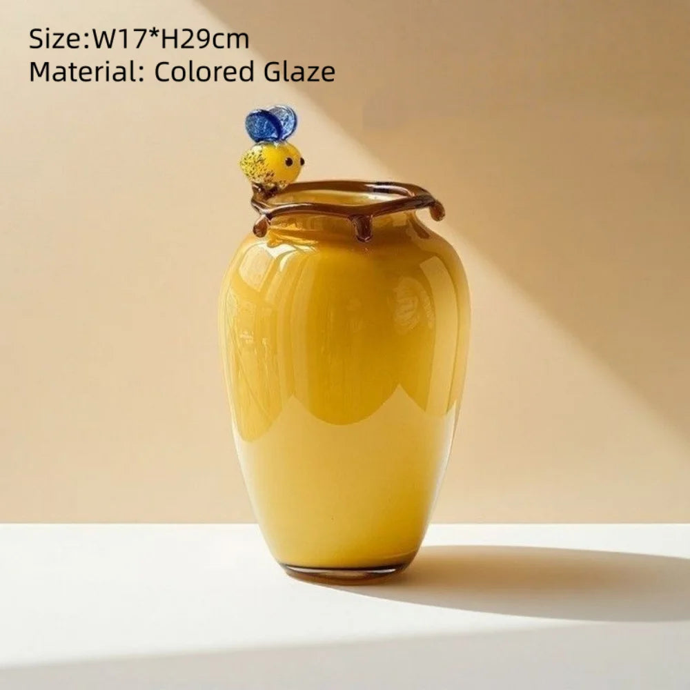 Bee Accent Glazed Glass Vase