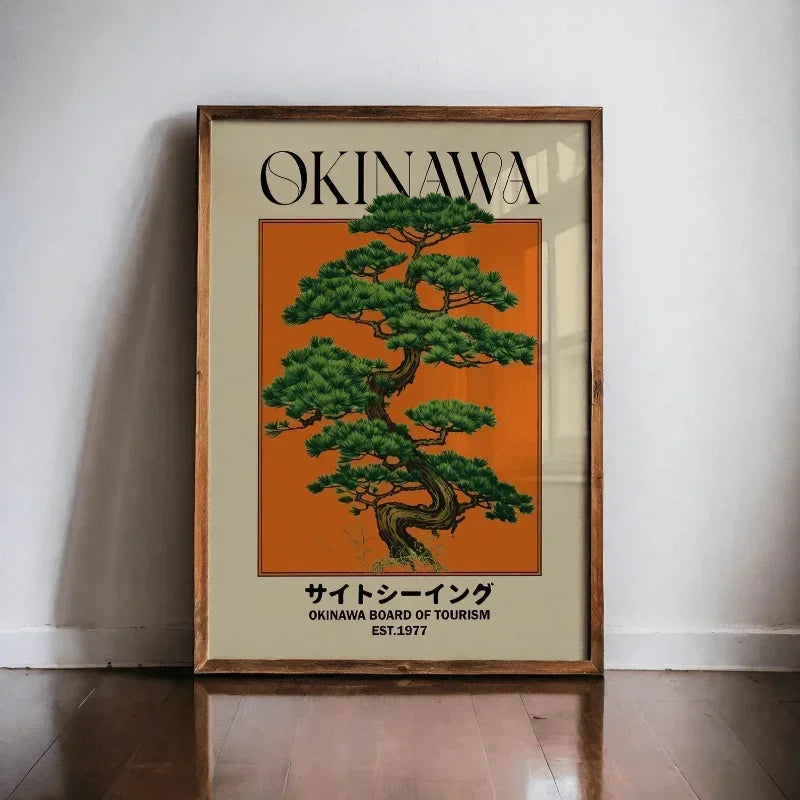 Retro Okinawa Travel Tree Canvas Print