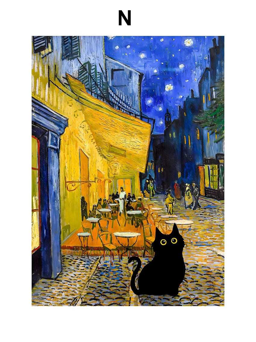 Modern Black Cat Canvas Wall Art