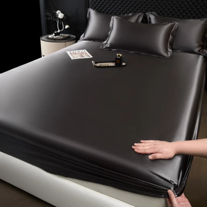 3 Pcs High End 100% Mulberry Silk Fitted Sheet Set with Pillowcase Luxury Solid Color Silk Bedsheet Soft Smooth Satin Bed Linen