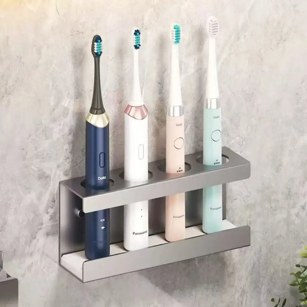 Toothbrush Holder Wall Mounted No Drill Bathroom Storage Rack with Mouthwash Cup Organizer for Electric Toothbru