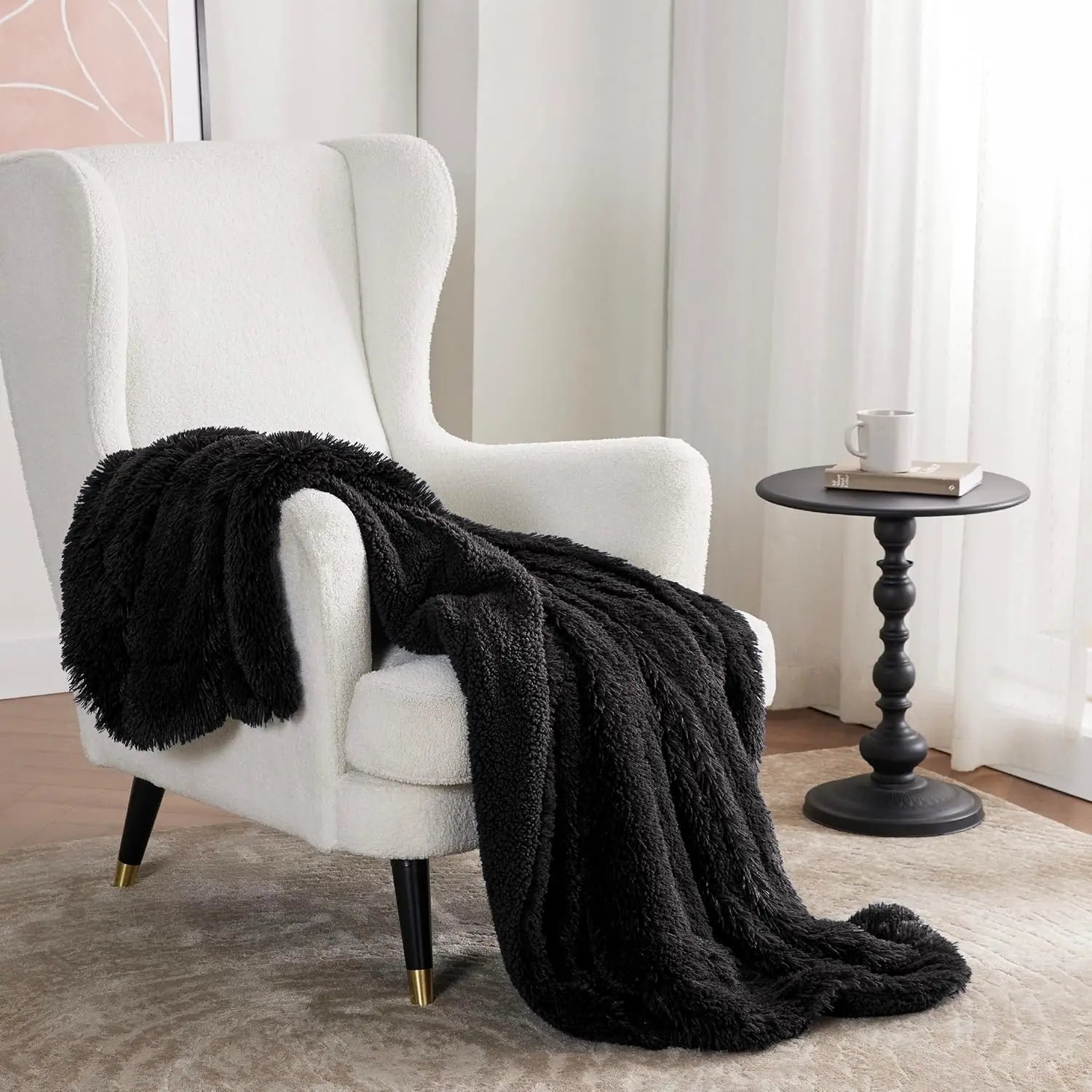 Black Faux-Fur Sherpa Throw Blanket — WESTMERE