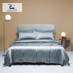 Liv-Esthete Noble 100% Silk Bedding Set Blue Gray Summer Duvet Cover Pillow Case Bed Sheet Quilt Cover Double King Queen Sets