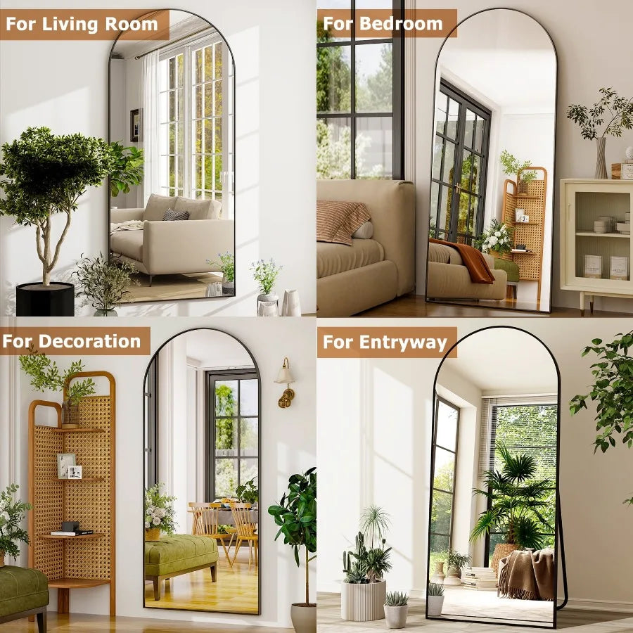 71-Inch Black Arched Floor Mirror