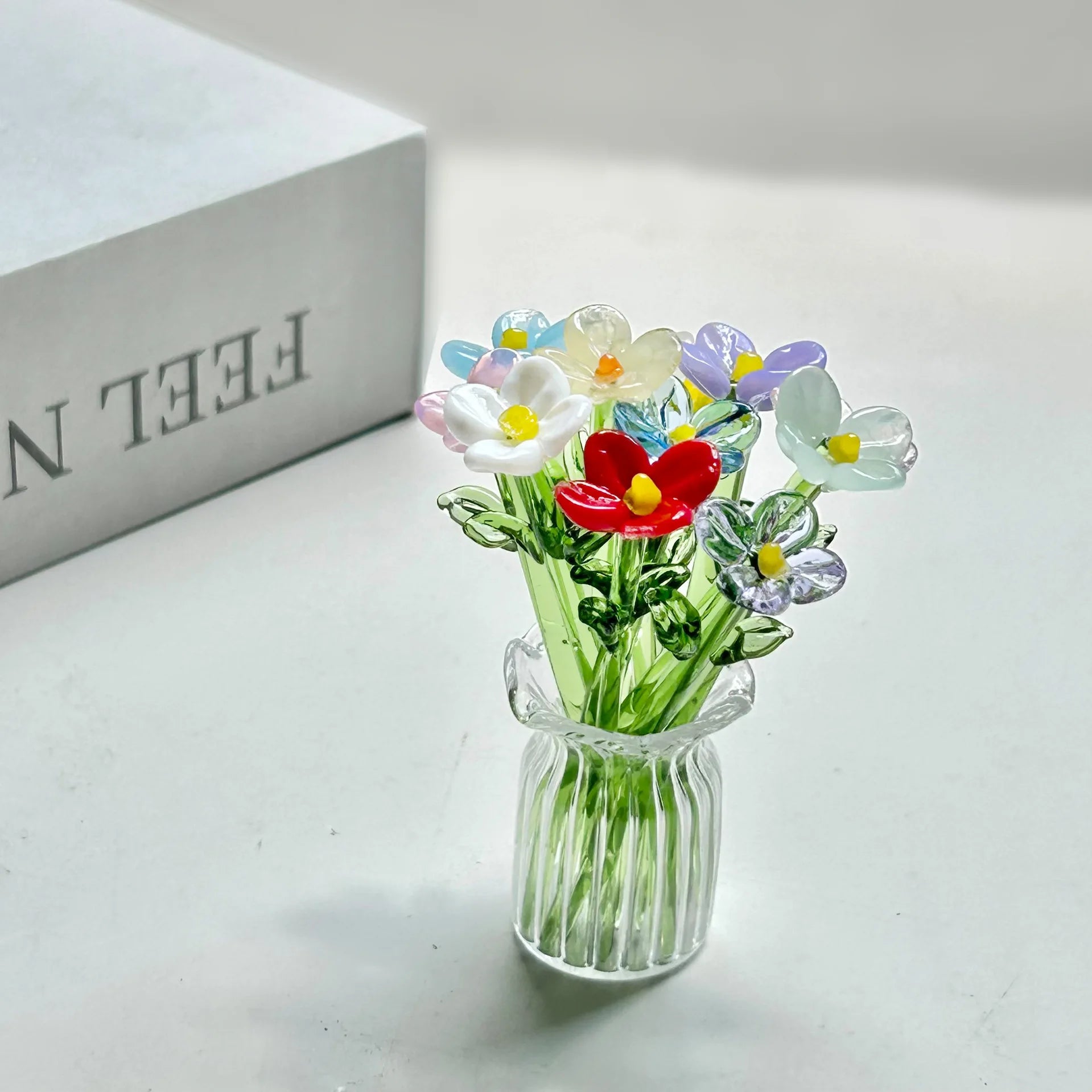 Hand-Blown Glass Flower Sculpture with Vase